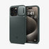 ACS06599 - iPhone 15 Pro Max Case Optik Armor (MagFit) in black showing the back with lens slot open